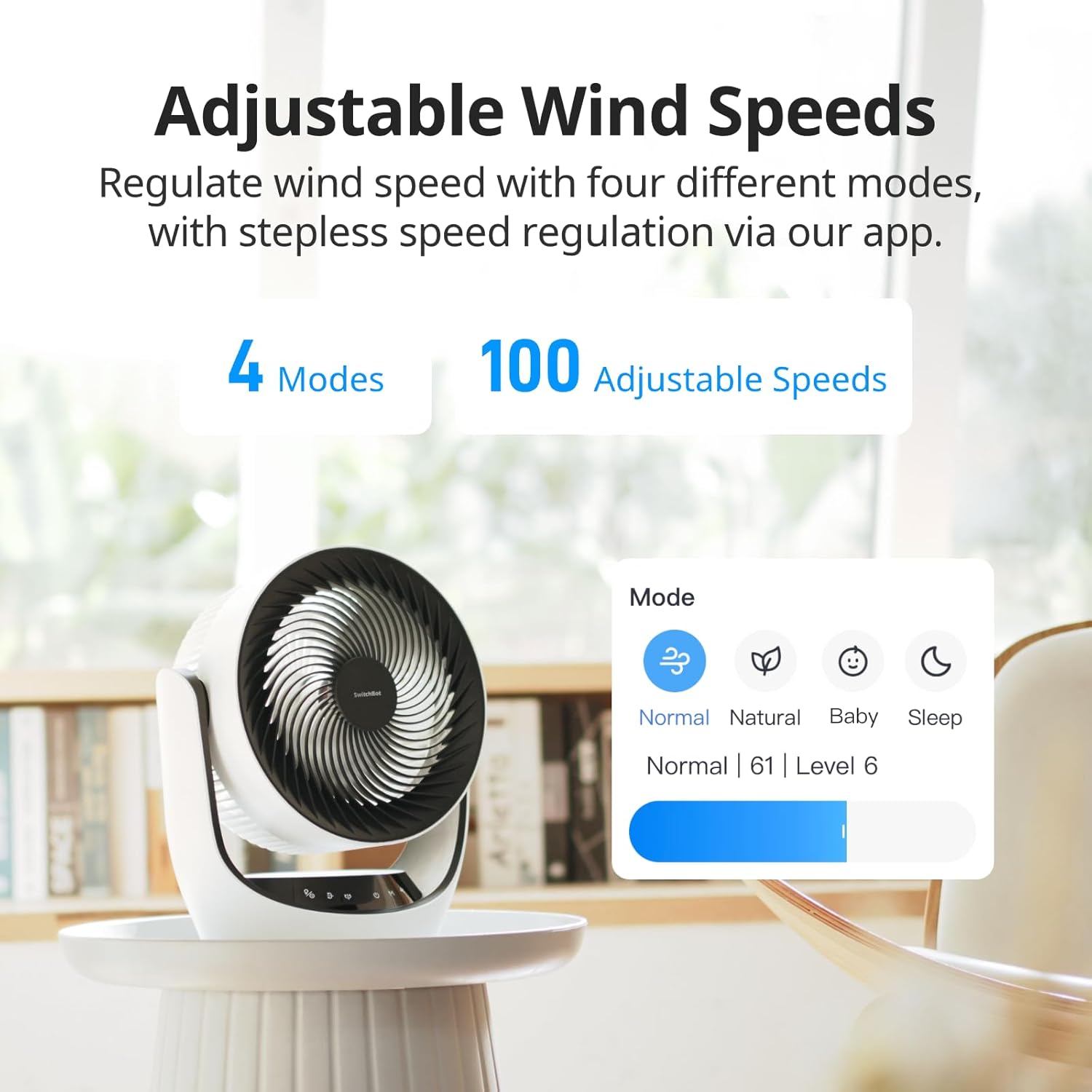 SwitchBot Smart Desk Fan for Bedroom, 3600mAh Rechargeable, Corded & Cordless Air Circulator, 90° Oscillation, 22dB Quiet, 9 Speeds, App & Remote Control, Works with Alexa, Google Home, Apple Home - Image 6