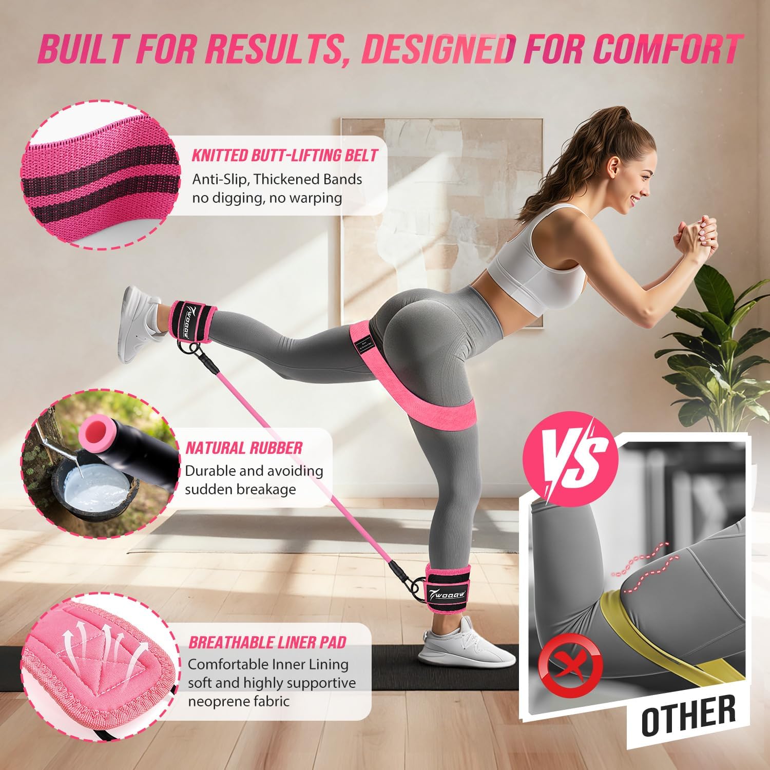 WOQQW Resistance Bands Set - Ankle Resistance Bands with Cuffs for Legs & Glute Workout, Fabric Booty Bands for Women, Home Gym Exercise Equipment for Hip, Pilates, Fitness, Yoga, Physical Therapy - Image 3