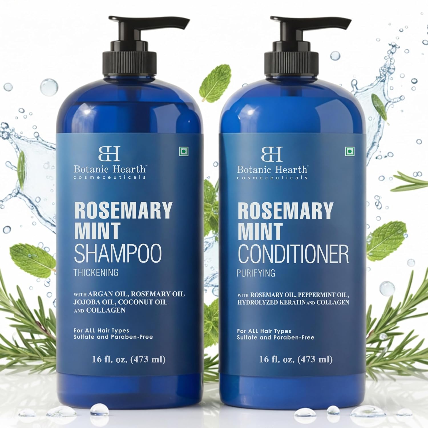 Botanic Hearth Rosemary Mint Shampoo and Conditioner Set, Thickening Formula, Promotes Hair Growth and Scalp Health Sulfate Free & Paraben Free, for Men & Women | 16 fl oz each - Image 4