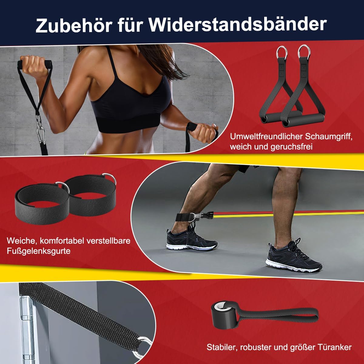 WHATAFIT Resistance Bands, Exercise Bands, Workout Bands with Handles, Door Anchor and Ankle Straps, 5 Resistance Levels Fitness Bands for Strength Training, Physical Therapy, and Home Gym Equipment - Image 3