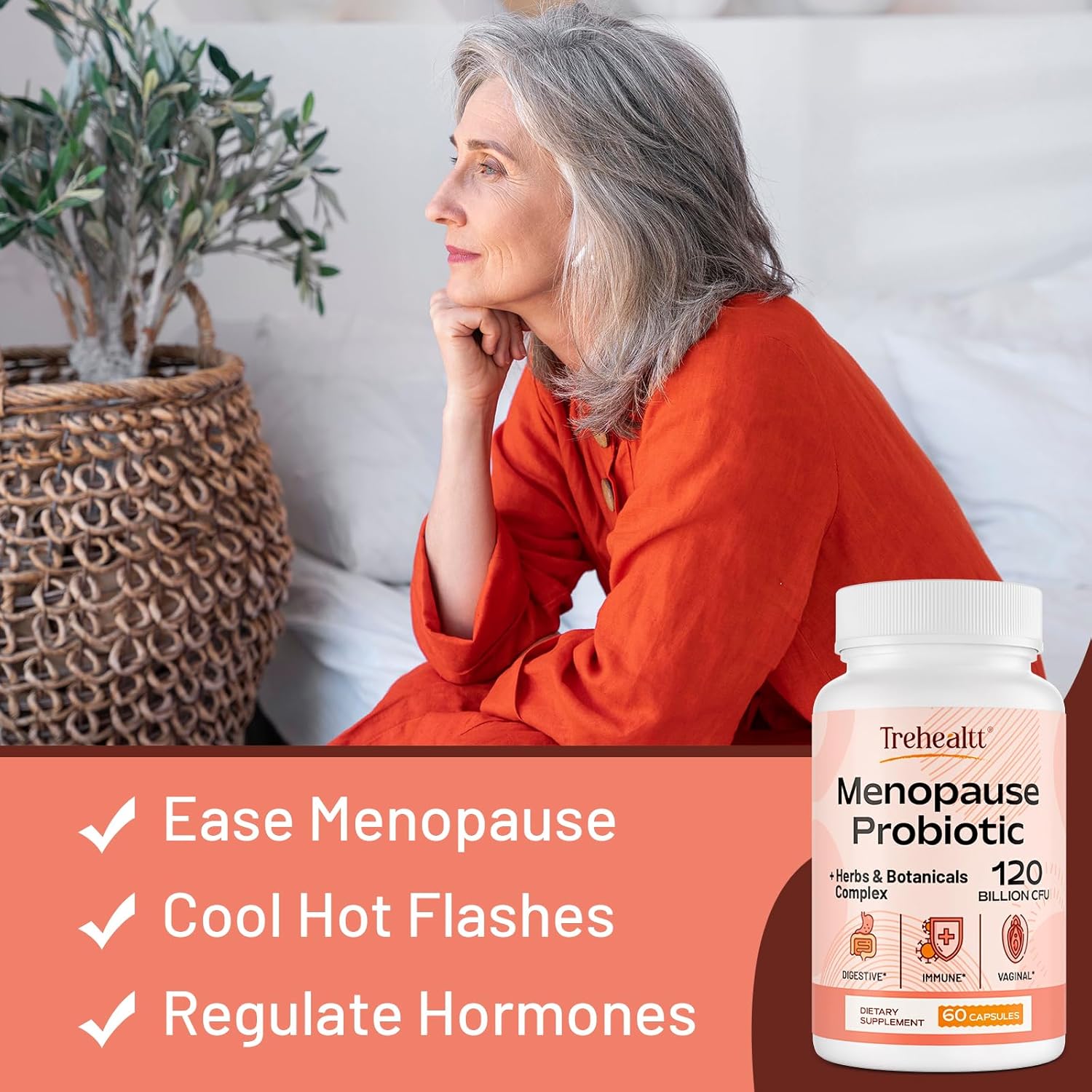 Menopause supplements for women, 120 Billion CFU Probiotic, 13-in-1 Herbs & Botanicals Complex, for Hormone Menopause, Hot Flashes, Night Sweats, Mood Swings, Sleep Disturbances, Vegan, 120 Caps - Image 6