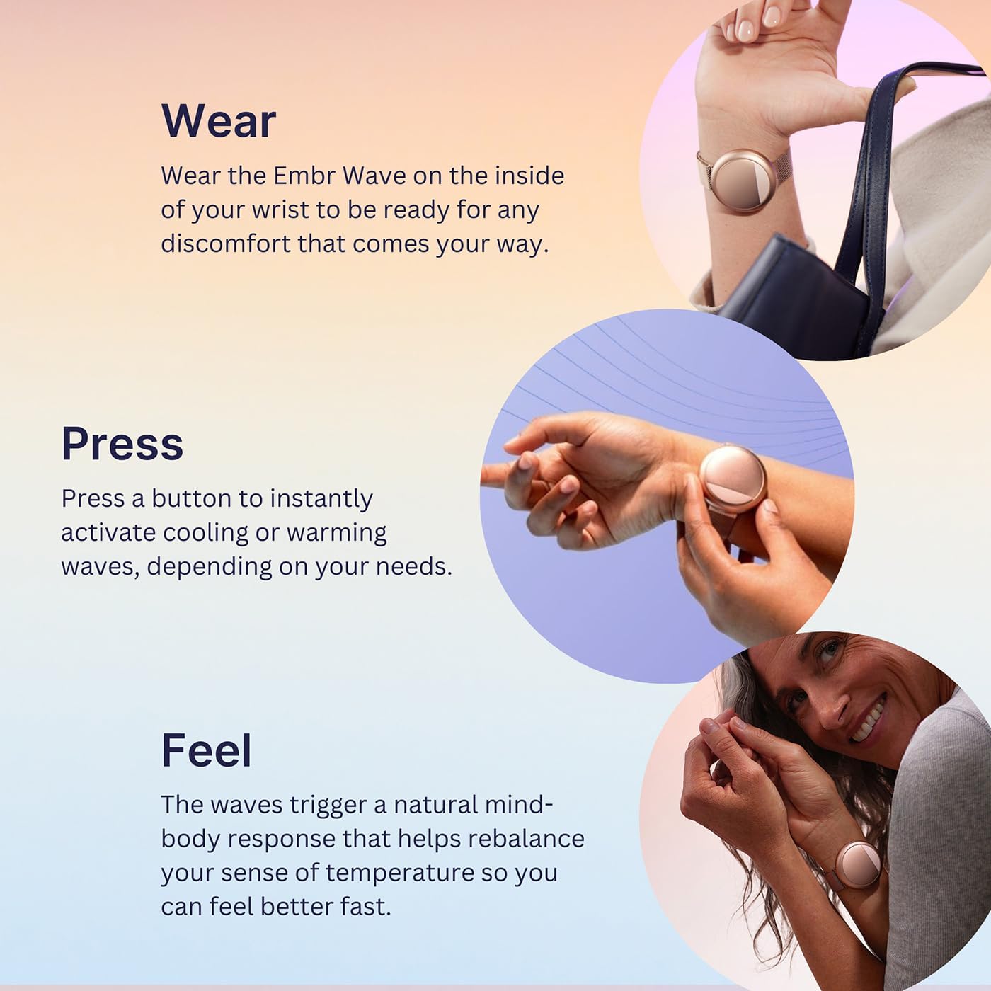Embr Wave Cooling Bracelet - Warming Bracelet - Personalized Thermal Relief - Manage Hot Flashes, Night Sweats, Sleep, Tension - Clinically Proven - Rechargeable - Rose Gold - Image 3