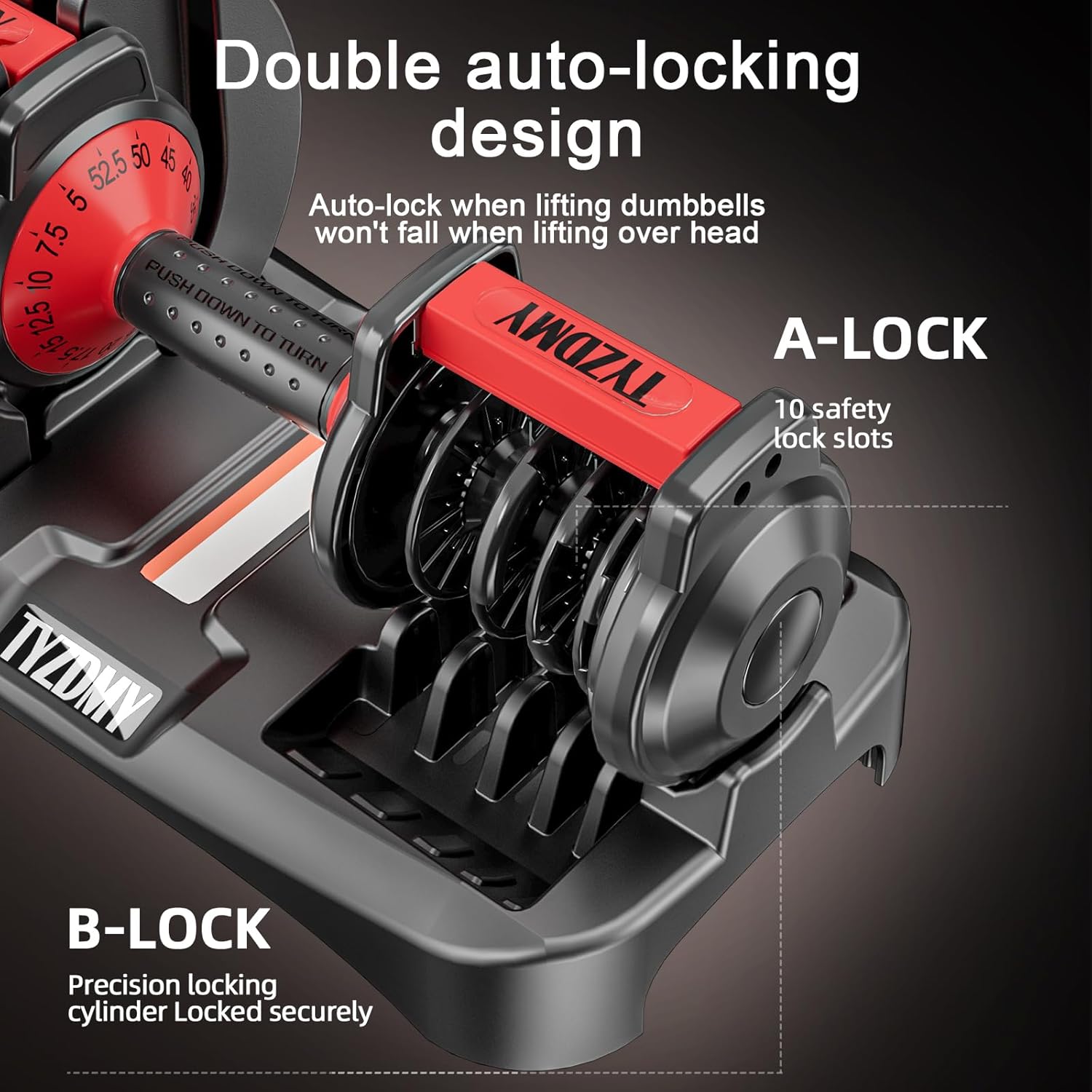 TYZDMY Adjustable Dumbbells Set of 2,Free Weights Dumbbells Set,Adjustable Dumbbell Set,52.5 lbs pair 105 lbs,15 in 1,for Men/Women Gym Equipment for Home Strength Training Equipment - Image 5