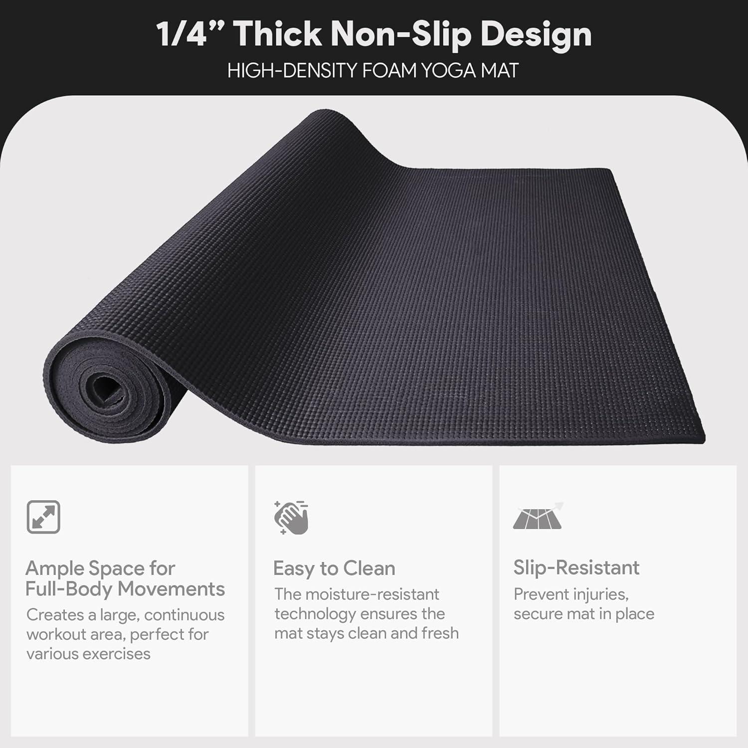 Fitvids All Purpose 1/4-Inch High Density Anti-Tear Exercise Yoga Mat with Carrying Strap, Multiple Colors - Image 3