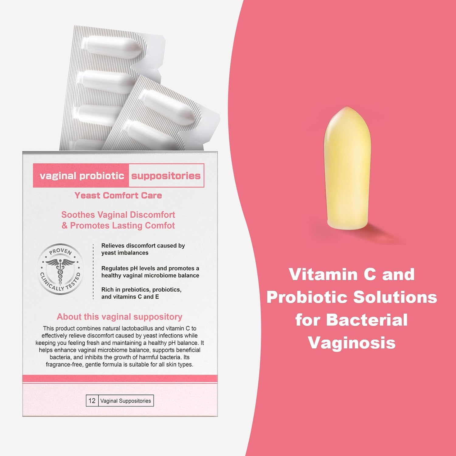 Nahid Vaginal probiotic Suppository, hyaluronic Acid Suppositories, Vaginal moisturizer, PH Balance, Restores Healthy Vaginal Odor, Yeast Comfort Care (12 Inserts) - Image 2