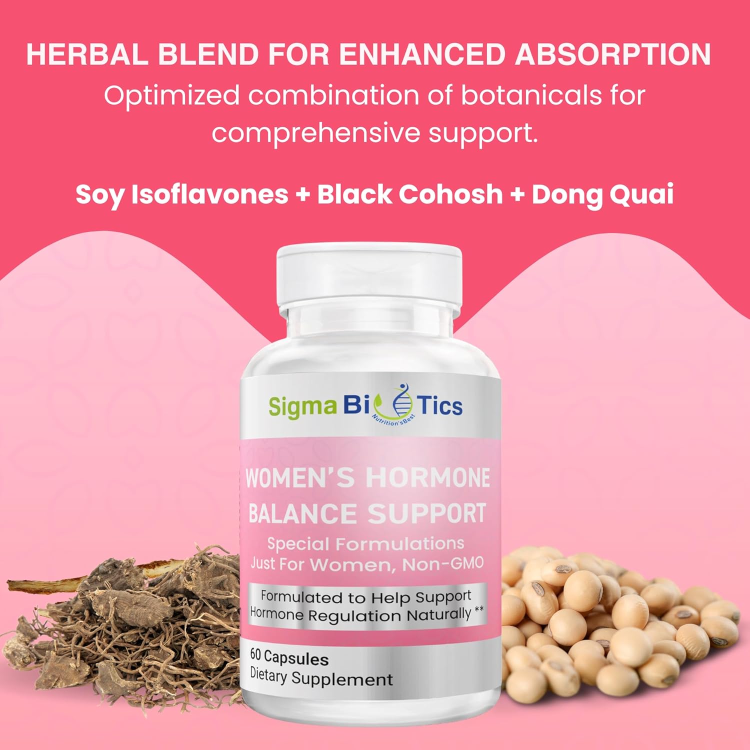 Women’s Hormone Balance Support - Herbal Supplement for Menopause, Hormonal & Reproductive Health - Non-GMO Supplements with Soy Isoflavones, Black Cohosh, Dong Quai - 60 Capsules - Image 6