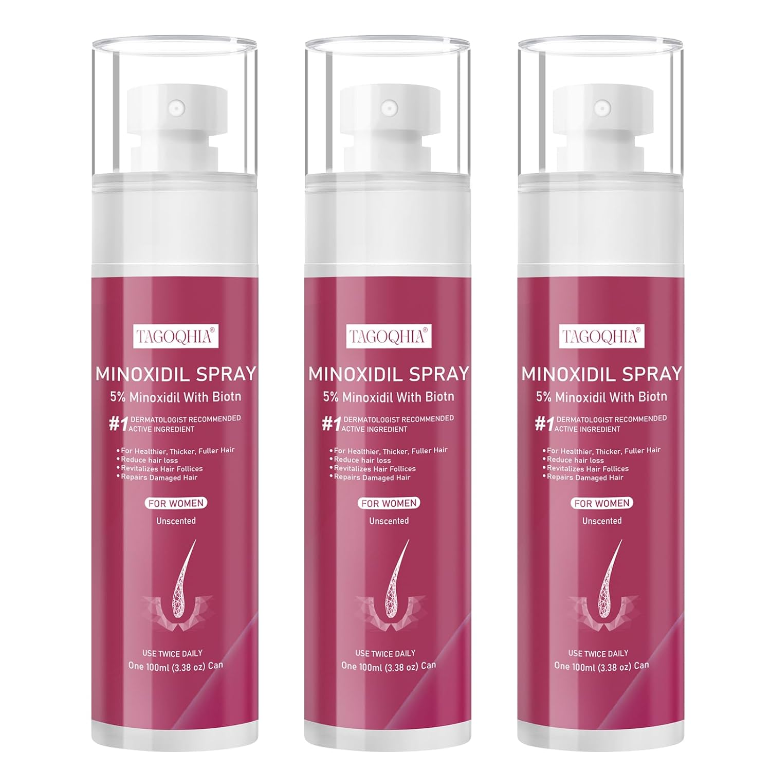 5% Minoxidil for Women Hair Regrowth Spray, hers hair regrowth treatment Infused with Biotin, Extra Strength Treatment to Combat Hair Loss and Thinning, 3 Bottles - Image 8