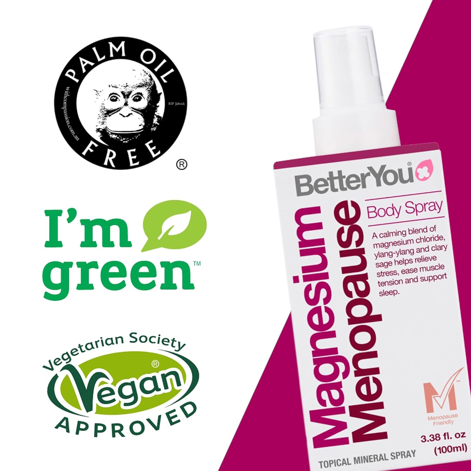 BetterYou Menopause Body Spray - Magnesium Chloride Spray for Menopause Relief - With Ylang Ylang and Clary Sage - Muscle and Sleep Support - 3.38 oz - Image 5