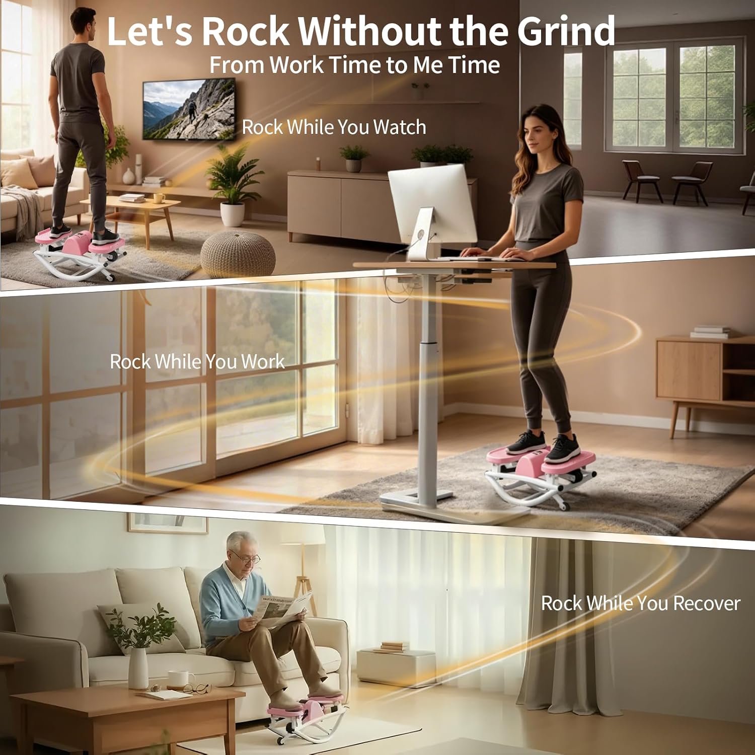 Rock Stepper for Exercise at Home, Lateral Rocking Stepper with Digital Counter & Resistance Bands, 250LBS Weight Capacity & Low Impact, Ski Machine Full Body Workout Equipment - Image 4