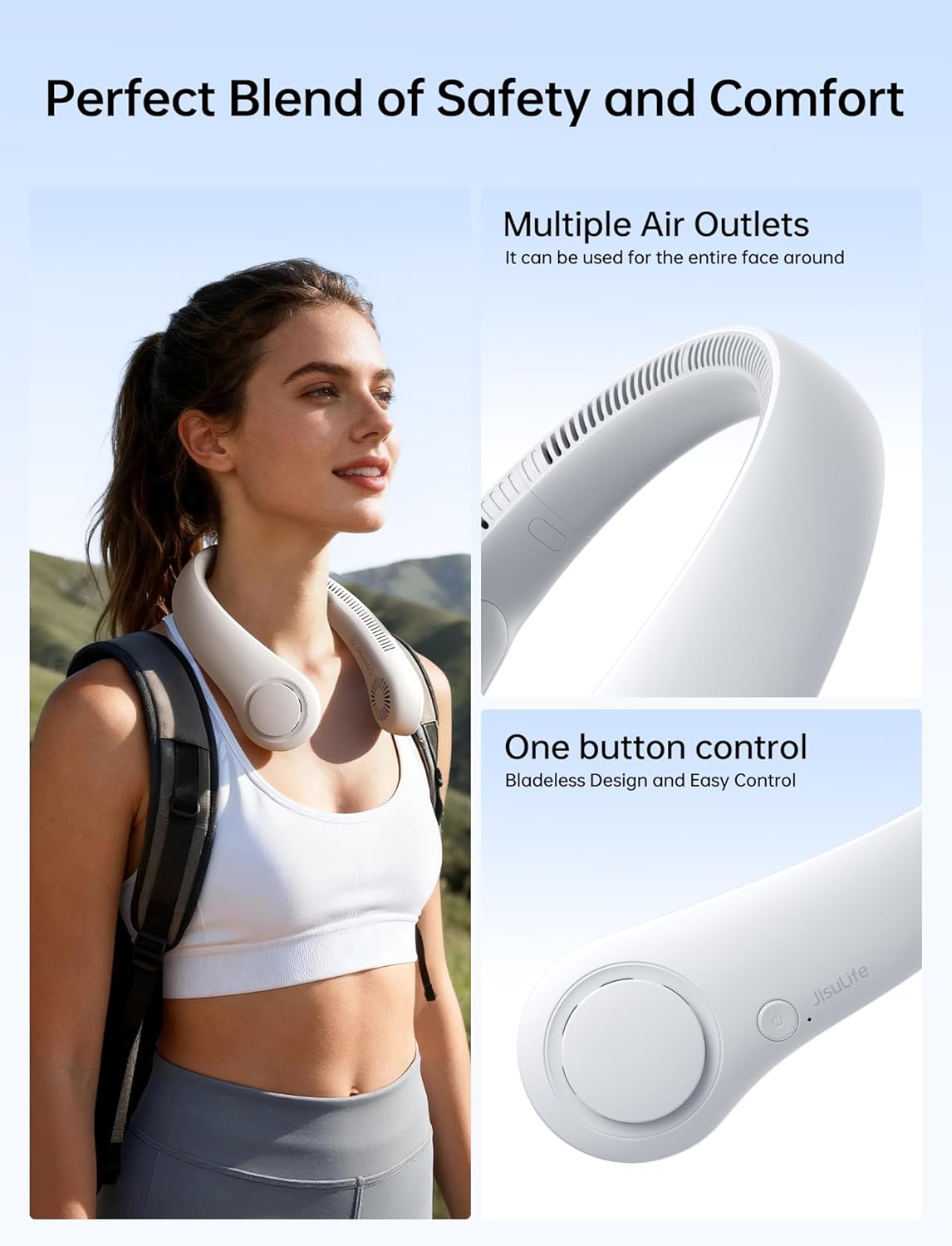 JISULIFE Portable Neck Fan, Hands-Free Bladeless, 5 Speeds, 4000 mAh Battery Operated Wearable Personal Fan, Twistable, Rechargeable, Gift for Women Men-Grey - Image 4
