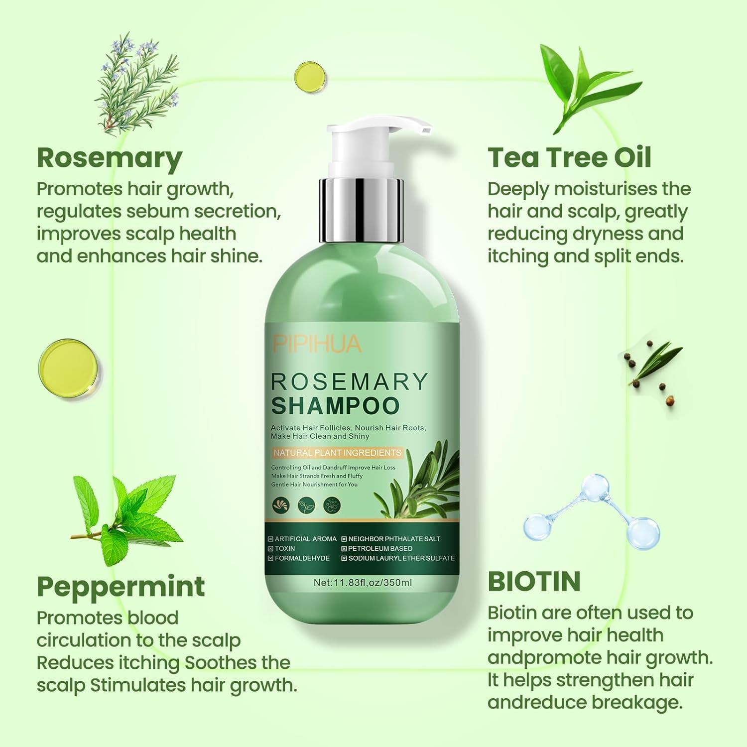 Rosemary Shampoo for Hair Growth: Thickening & Regrowth Formula for Women & Men - Rosemary Mint Strengthening Shampoo with Tea Tree Oil Biotin for Thinning & Loss Hair & Dry Damaged Care - Image 6