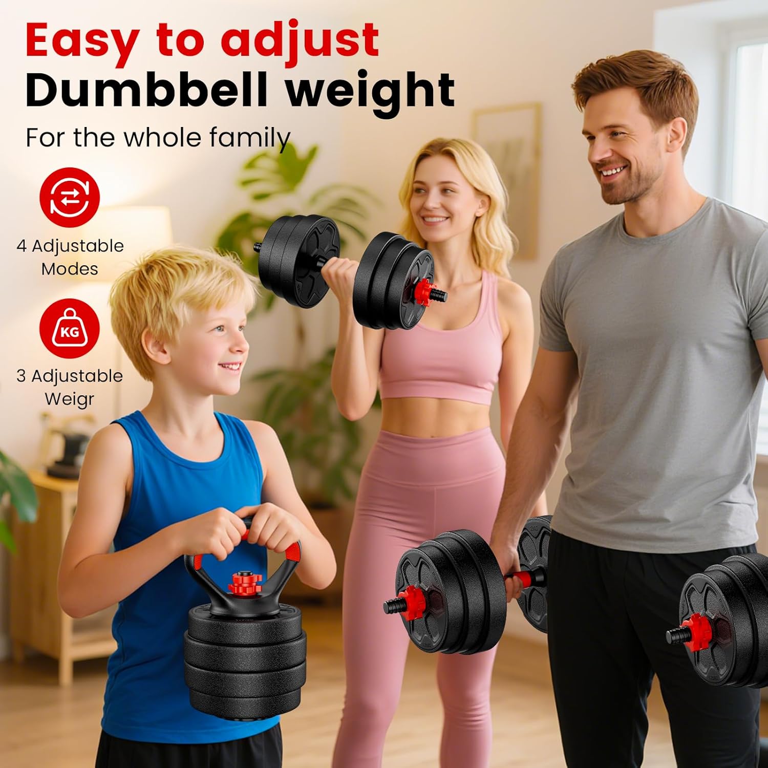 Adjustable Dumbbell Set, 20/33/45/70/90lbs Free Weight Set with Connector, 4 in1 Dumbbells Set Used as Barbell, Kettlebells, Push up Stand, Weight Set for Home Gym Suitable Men/Women - Image 8