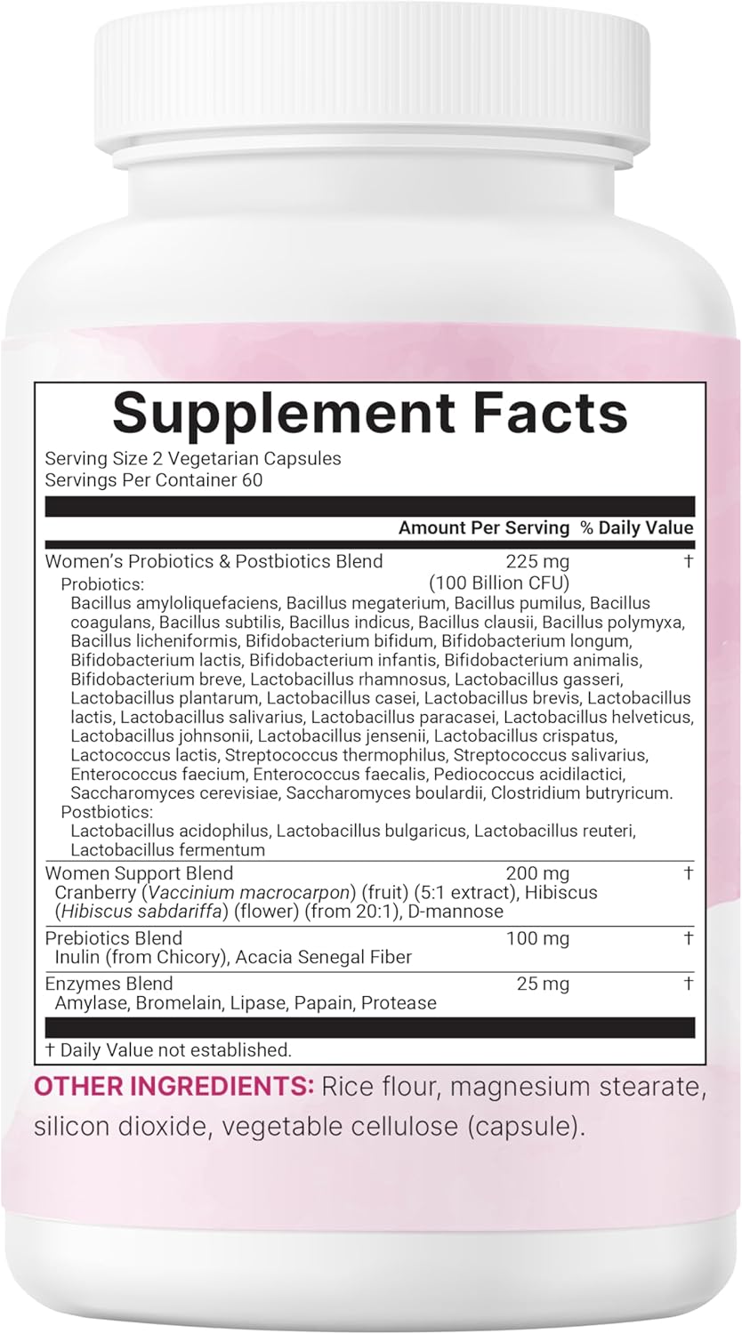 Micro Ingredients Probiotics for Women 100 Billion CFU with Prebiotics, 120 Veggie Capsules | pH Balance, Urinary Tract, Vaginal & Gut Health Support* | 40 Strains with Cranberry, D-Mannose & More - Image 6