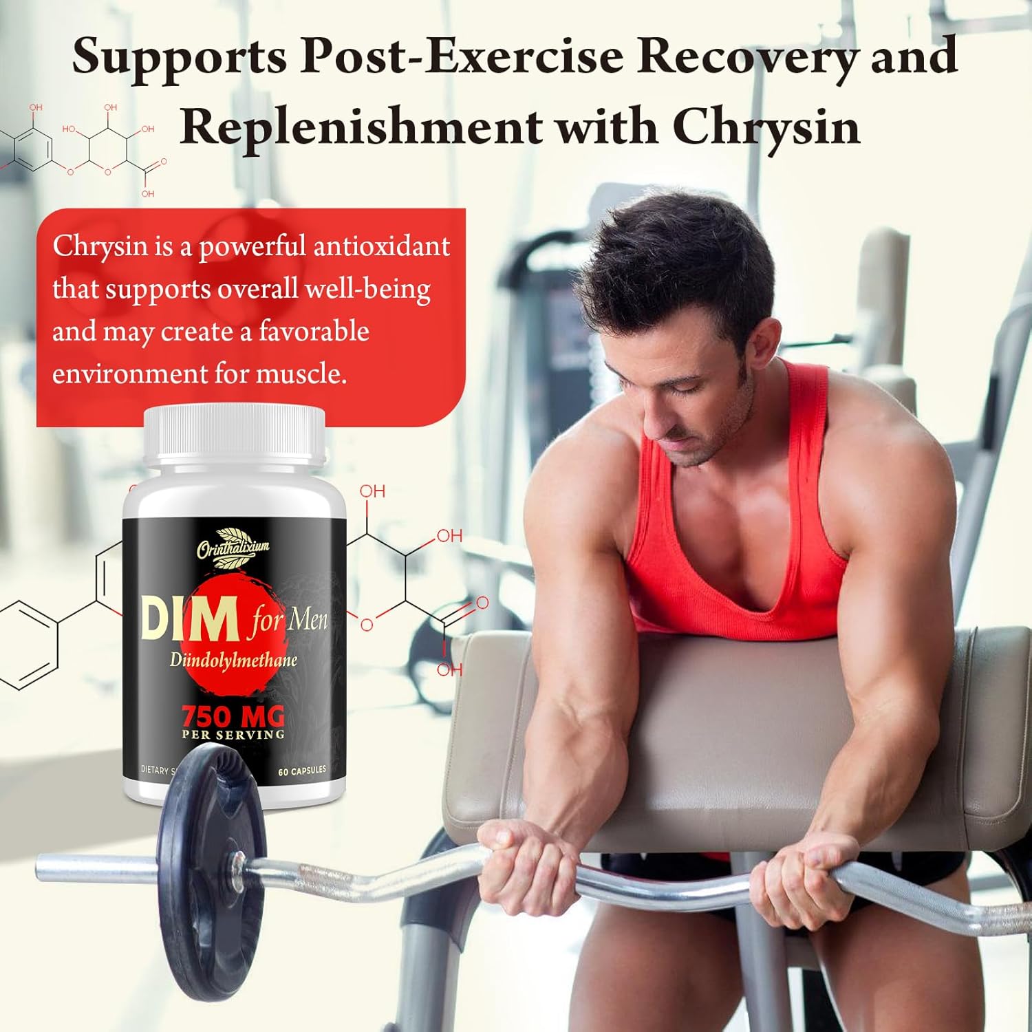 Orinthalixium DIM for Men 750MG – Hormone Balance, Estrogen Support for Men, DIM Supplement, Detox, Vitality & Fitness Performance–Chrysin & Black Pepper Extract, 60 Capsules (1 Bottle) - Image 6