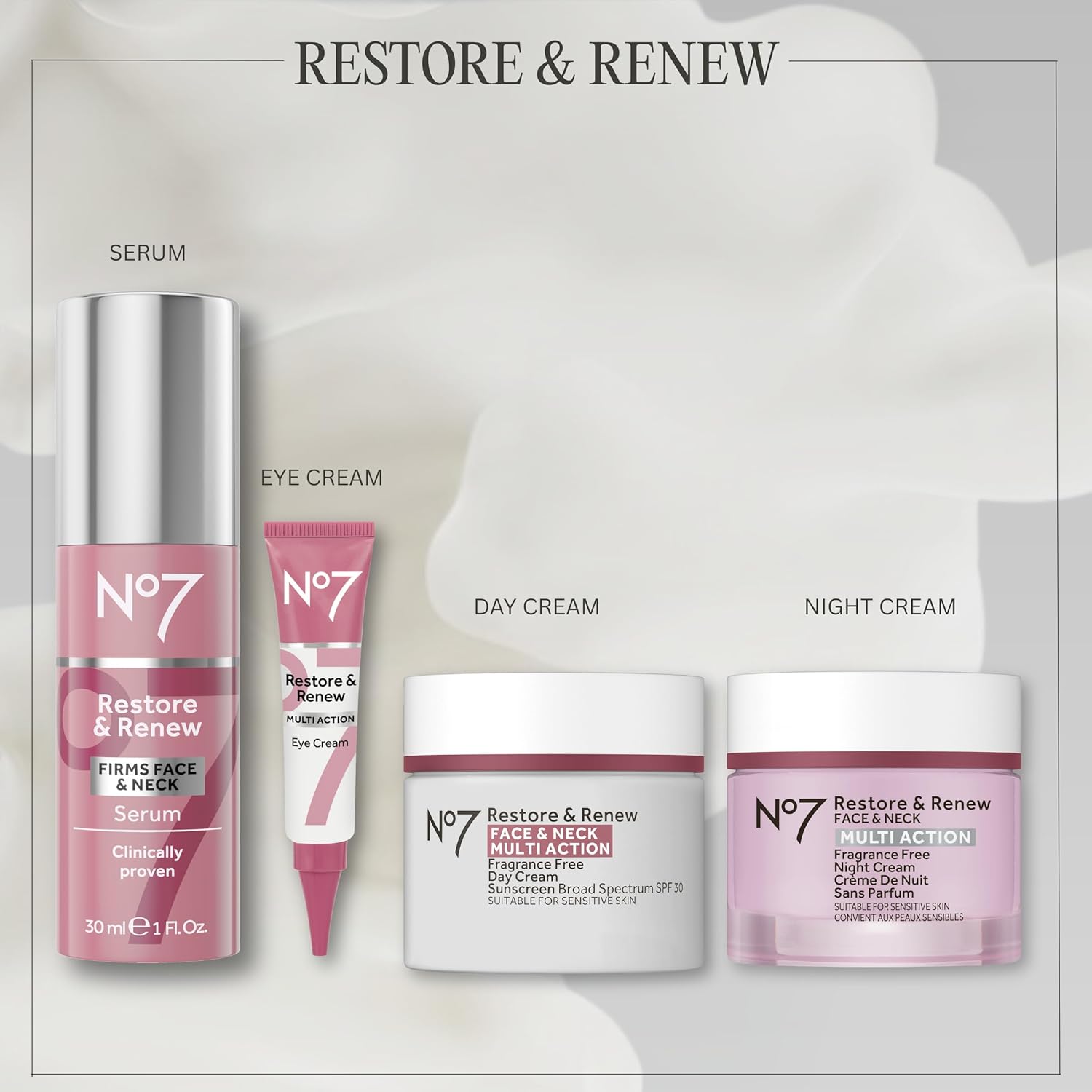 No7 Restore & Renew Multi Action Face & Neck SPF 30 Day Cream - Firming & Hydrating Face Moisturizer with Hyaluronic Acid to Help Reduce the Appearance of Wrinkles - Fragrance-Free (1.69 Fl Oz) - Image 6