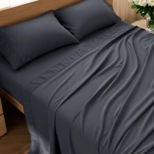 Bedsure Queen Sheet Set - 4 Pieces Soft Queen Size Sheets - Breathable & Cooling - Hotel Luxury - Easy Care Polyester Microfiber Bedding for Kids, Women, Men, Dark Grey