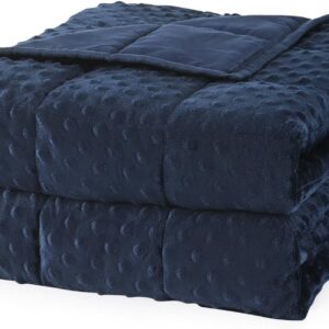 Mr. Sandman Weighted Blanket for Adults Queen, Minky Heavy Blanket for Woman, Man Sleeping/Calm, Soft and Cozy Weighted Throw Blankets, Machine Washable, 60 x 80in, 15 lbs, Navy Blue