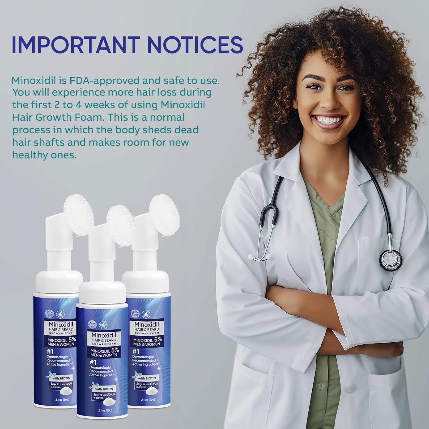5% Minoxidil Foam for Men, Minoxidil for Men Foam, Minoxidil for Women Hair Growth with Biotin & Castor Oilfor Thicker, Fuller Hair, Fast-Absorbing Formula 180ML-3 Packs - Image 7