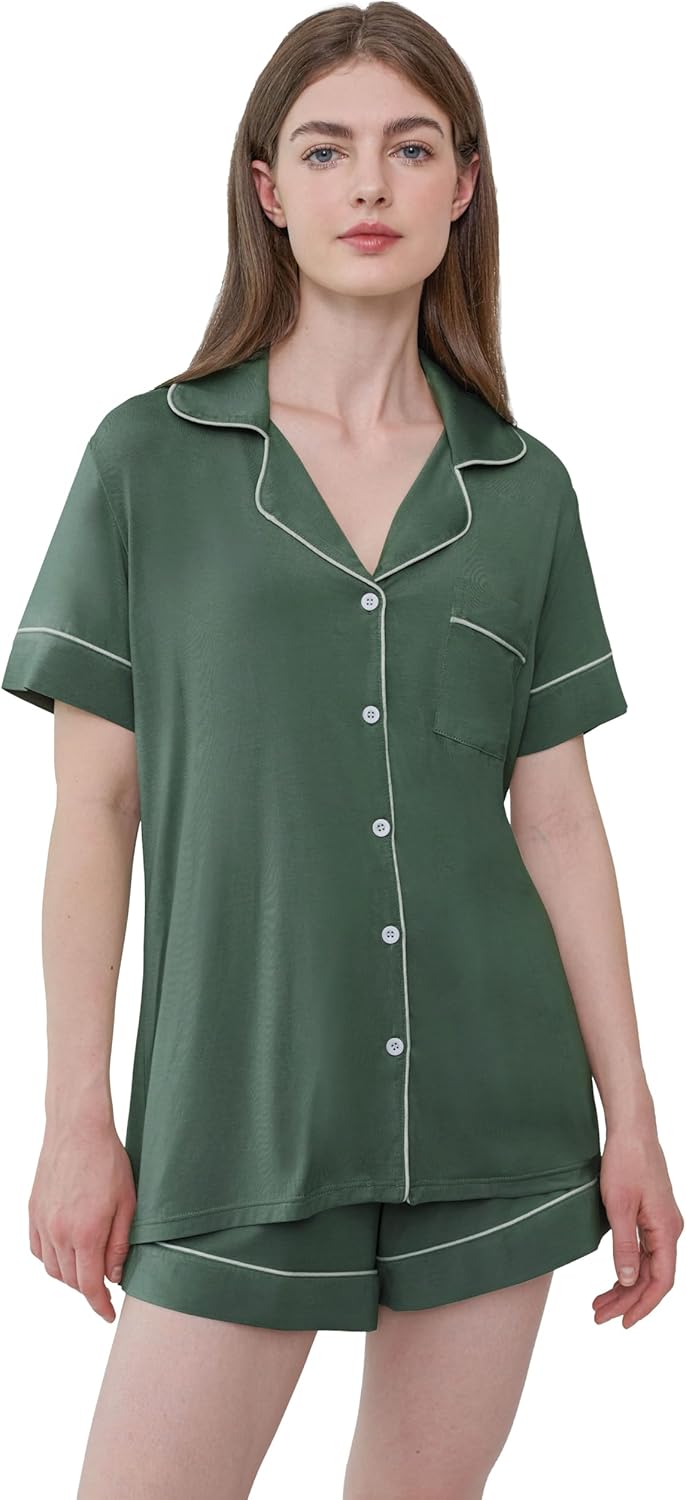 Cherrydew Women Bamboo Viscose Super Soft Comfy Summer Cooling Short Sleeve Button Down Pajama Shorts Set S-XXL - Image 8