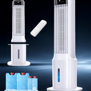 Landeagle 41″ Portable Evaporative Air Cooler – Tower Swamp Cooler Fan with 120° Oscillation, 3 Speeds, 24H Timer, 2.4 Gal Tank, Ice Packs – Indoor Cooling Fan for Bedroom & Living Room