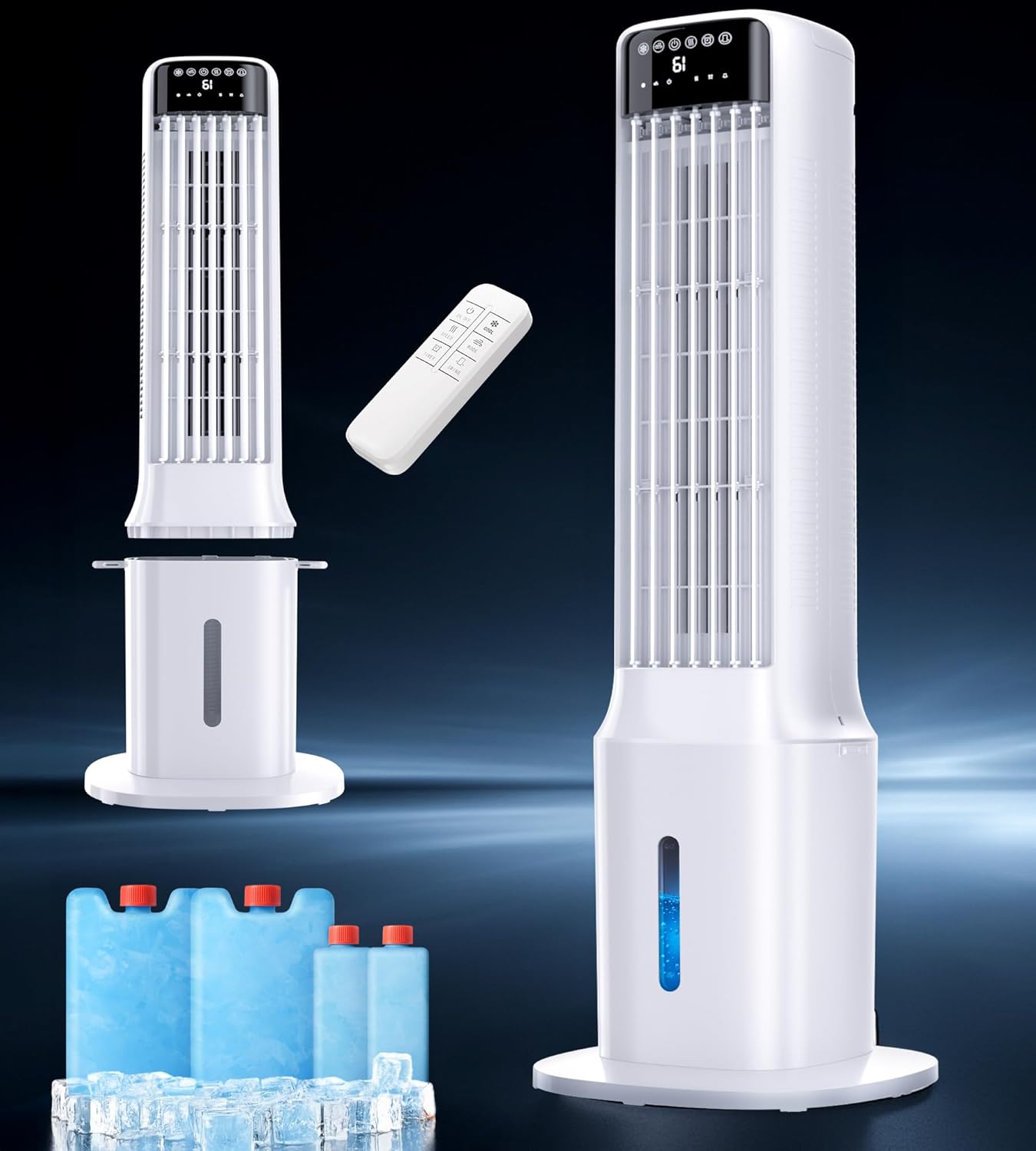 Landeagle 41″ Portable Evaporative Air Cooler – Tower Swamp Cooler Fan with 120° Oscillation, 3 Speeds, 24H Timer, 2.4 Gal Tank, Ice Packs – Indoor Cooling Fan for Bedroom & Living Room
