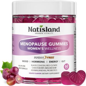 Menopause Supplements for Women Gummies, Hot Flashes & Night Sweats Support, Menopause Relief with Black Cohosh, Chasteberry & Probiotics, Sugar Free, Vegan, Grape Flavor, 60 Count