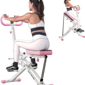 SogesHome Squat Machines Rowing Machine for Home, Foldable & Full Body Exercise Workout Equipment with Adjustable Resistance Bands for Women, Row and Ride Squat Machine for Glutes and Abs, 330 LBS