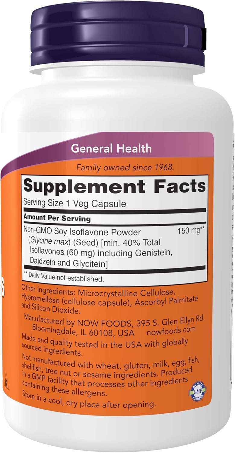 NOW Foods Supplements, Soy Isoflavones, 60 mg (Plant Compounds Particularly Concentrated in Soybeans, like Genistein, Daidzein and Glycitein), 120 Veg Capsules - Image 2