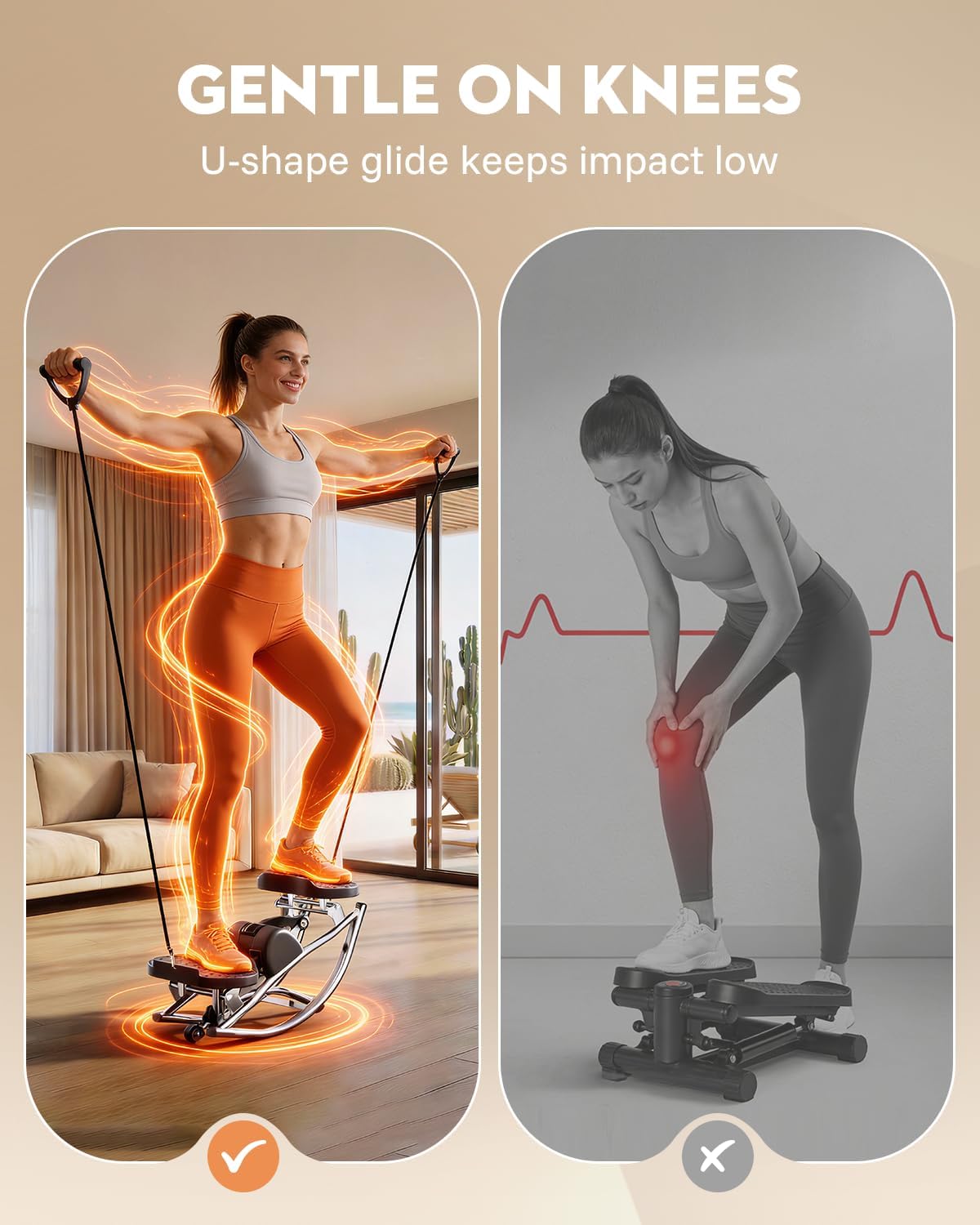Low-Impact Rocking Steppers for Exercise at Home with Digital Display & Resistance Bands and Non-Slip Mat Equipment for Seniors & Beginners,250LBS Capacity - Image 3