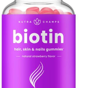 NutraChamps Biotin Gummies 10000mcg [High Potency] for Healthy Hair, Skin & Nails Vitamins for Women, Men & Kids - 5000mcg in Each Hair Vitamins Gummy - Vegan, Non-GMO, Hair Health Supplement