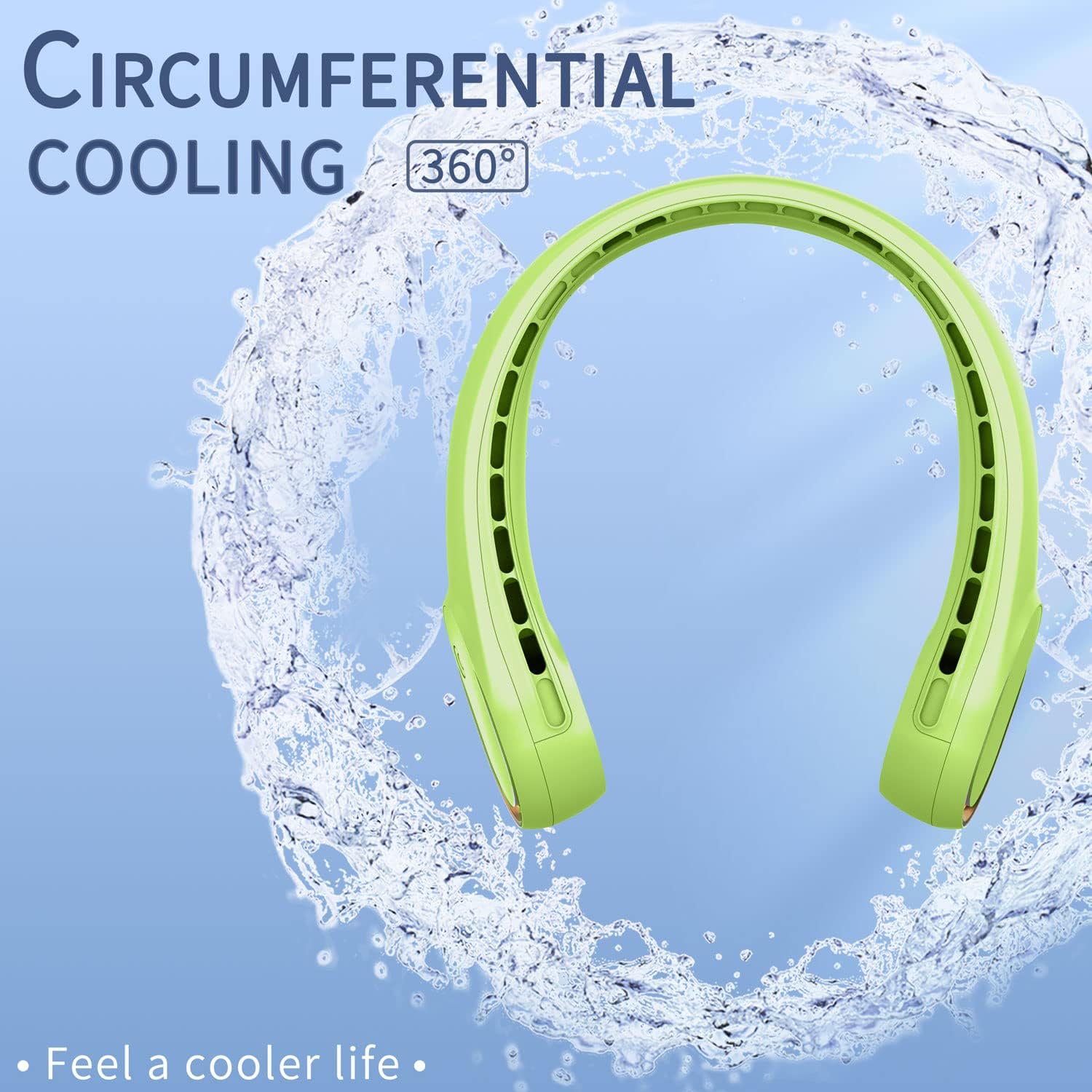 FrSara Bladeless Portable Neck Fan, 5200mAh, 3-Speed, 360° Surround Wind, Ultra-Quiet, USB Rechargeable, Wearable Portable Fan, Avocado Green - Image 5
