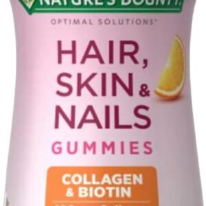 Nature's Bounty Optimal Solutions Hair, Skin & Nails with Biotin and Collagen, Citrus-Flavored Gummies Vitamin Supplement, 2500 mcg, 80 Ct, 40 Total Servings