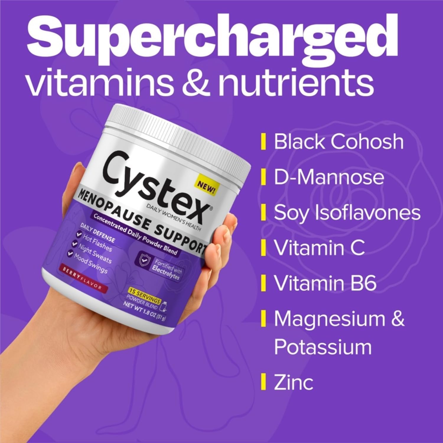 Cystex Menopause Support Powder - Daily Relief for Hot Flashes, Night Sweats, & Mood Swings - Clinically-Studied Ingredients - Electrolyte-Enhanced - Berry Flavor - 15 Servings - Image 4