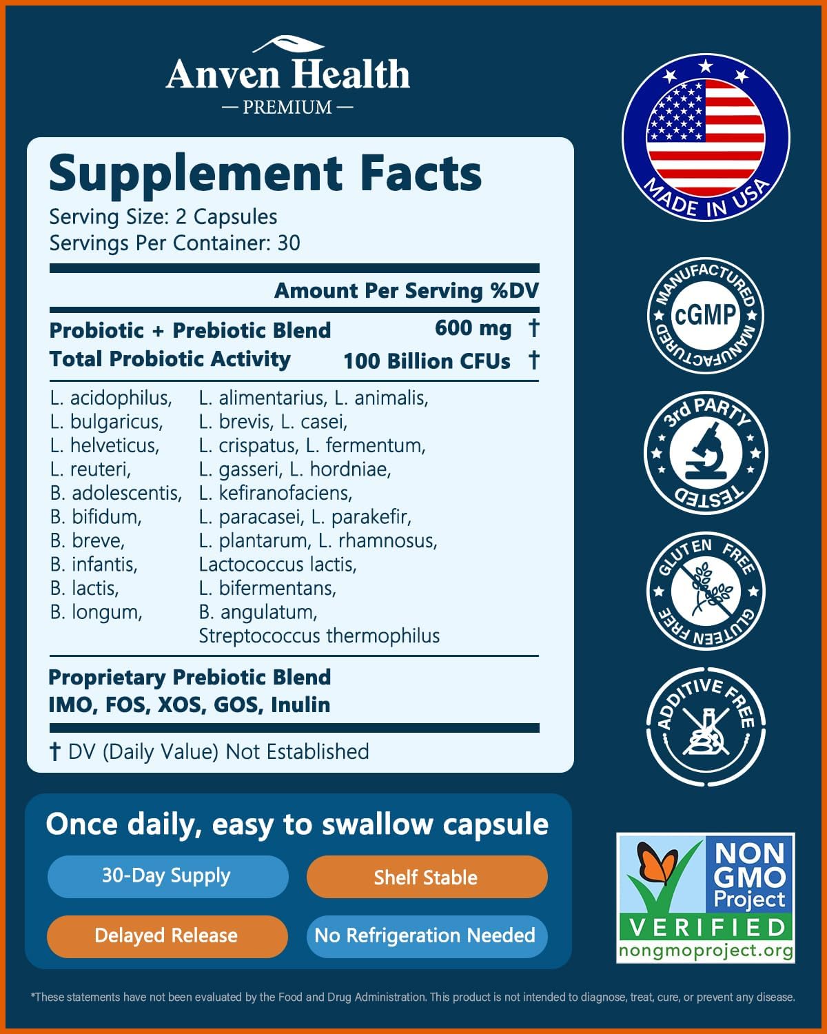 100 Billion Probiotics for Men and Women 27 Strains 5 Organic Prebiotics for Gut Digestive & Immune Health, Supports Diarrhea Gas Bloating, Non-GMO, Zero Fillers – Made in USA丨60 Caps - Image 2