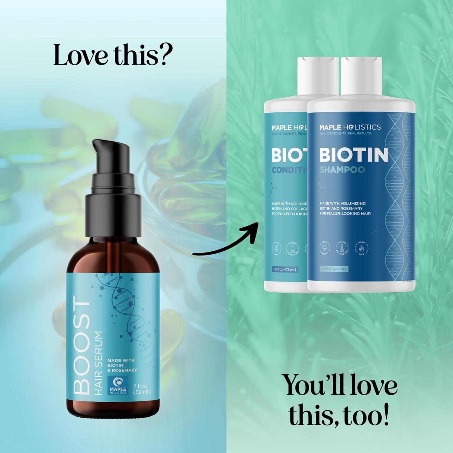 Volumizing Biotin Hair Serum for Men & Women - Caffeine Serum for Hair and Scalp Care with Peppermint Black Castor & Rosemary Oil for Enhanced Volume Shine & Hydration - Vegan & Cruelty Free (2 Fl Oz) - Image 6