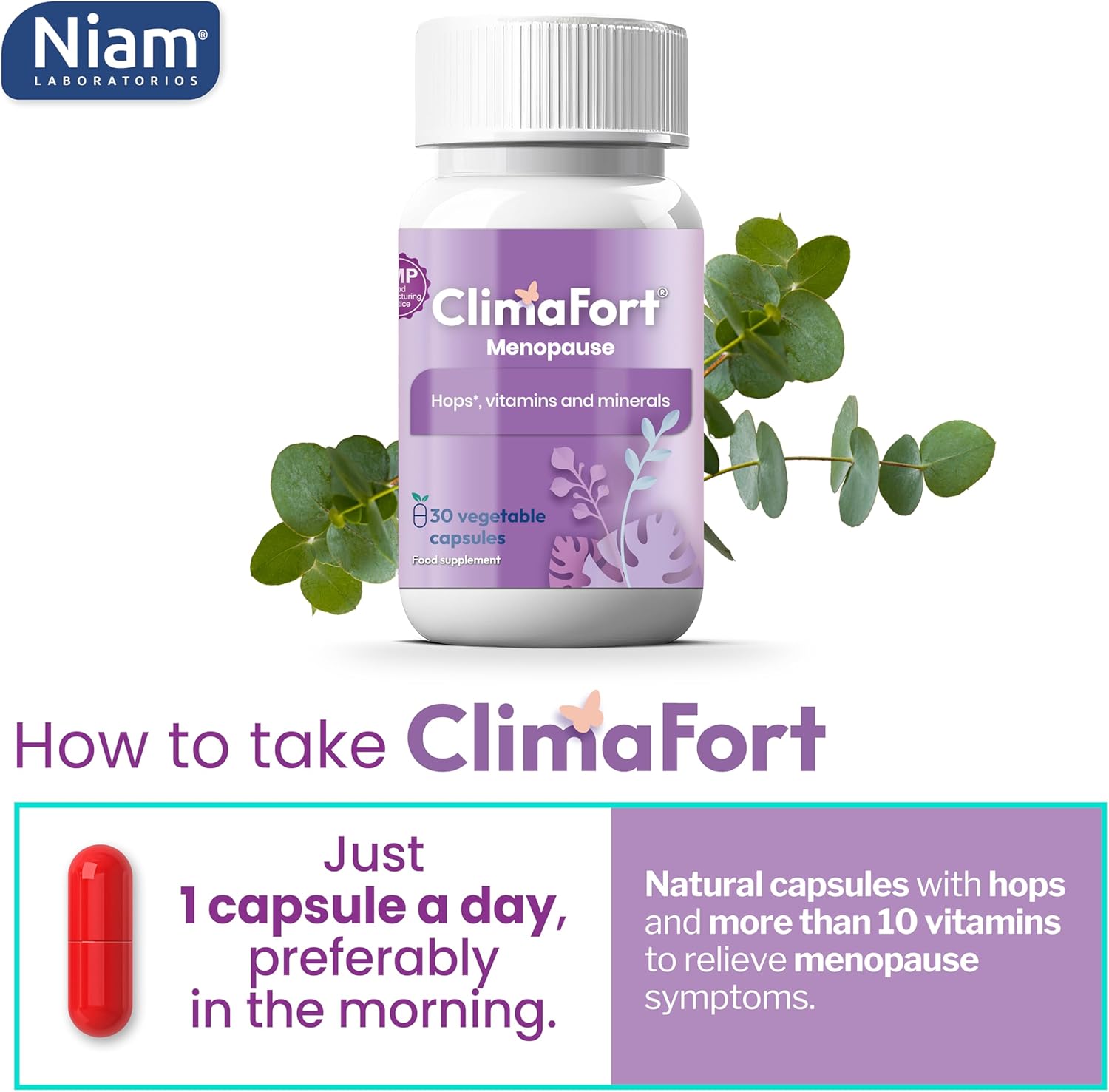 Climafort Menopause Support | Helps with Hot Flashes, Night Sweats, Mood Swings | Hormone-Free Menopause Relief Pills for Women | Hops, Vitamins & Minerals | 30 Capsules | 1 Capsule Daily - Image 6