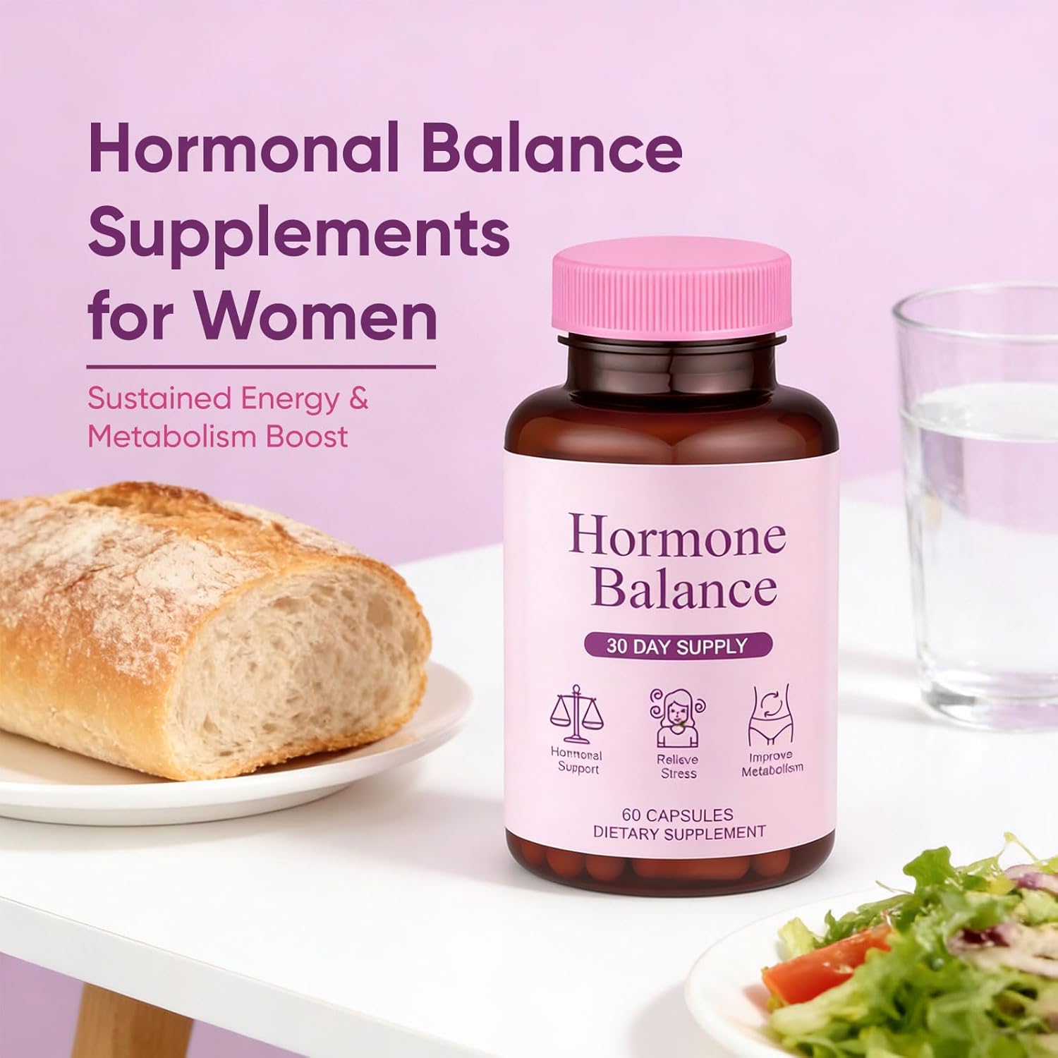 Hormone Balance for Women | Dietary Supplement, Supports Healthy Cortisol Levels & Stress Relief | Mood, Sleep, Energy | Ashwagandha, Ginseng, Maca | 60 Capsules - Image 7