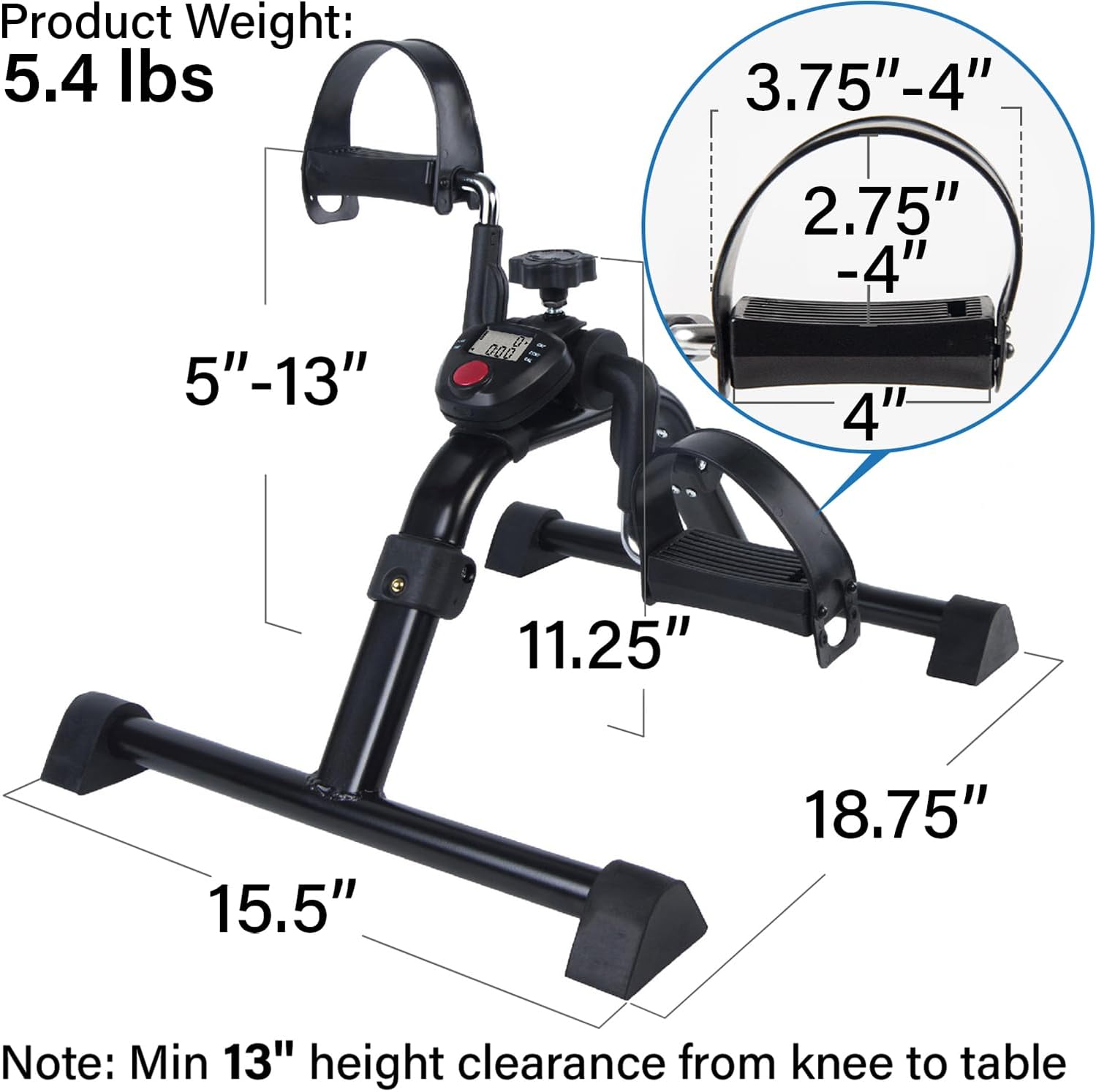 Vaunn Under Desk Bike Pedal Exerciser Ergometer with LCD Display – Mini Pedal Exerciser for Arm & Leg Workout, Folding Desk Cycle for Home Office, Physical Therapy & Low Impact Cardio - Image 5