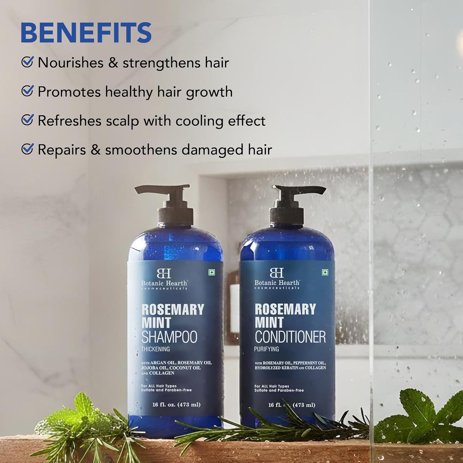 Botanic Hearth Rosemary Mint Shampoo and Conditioner Set, Thickening Formula, Promotes Hair Growth and Scalp Health Sulfate Free & Paraben Free, for Men & Women | 16 fl oz each - Image 6