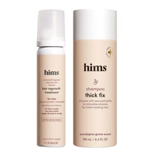 hims Thick Fix Shampoo & 5% Minoxidil Foam Solution Set - Saw Palmetto & Minoxidil Solution - Hair Strengthening & Thickening - Paraben-Free & Vegan - Eucalyptus Grove Scent