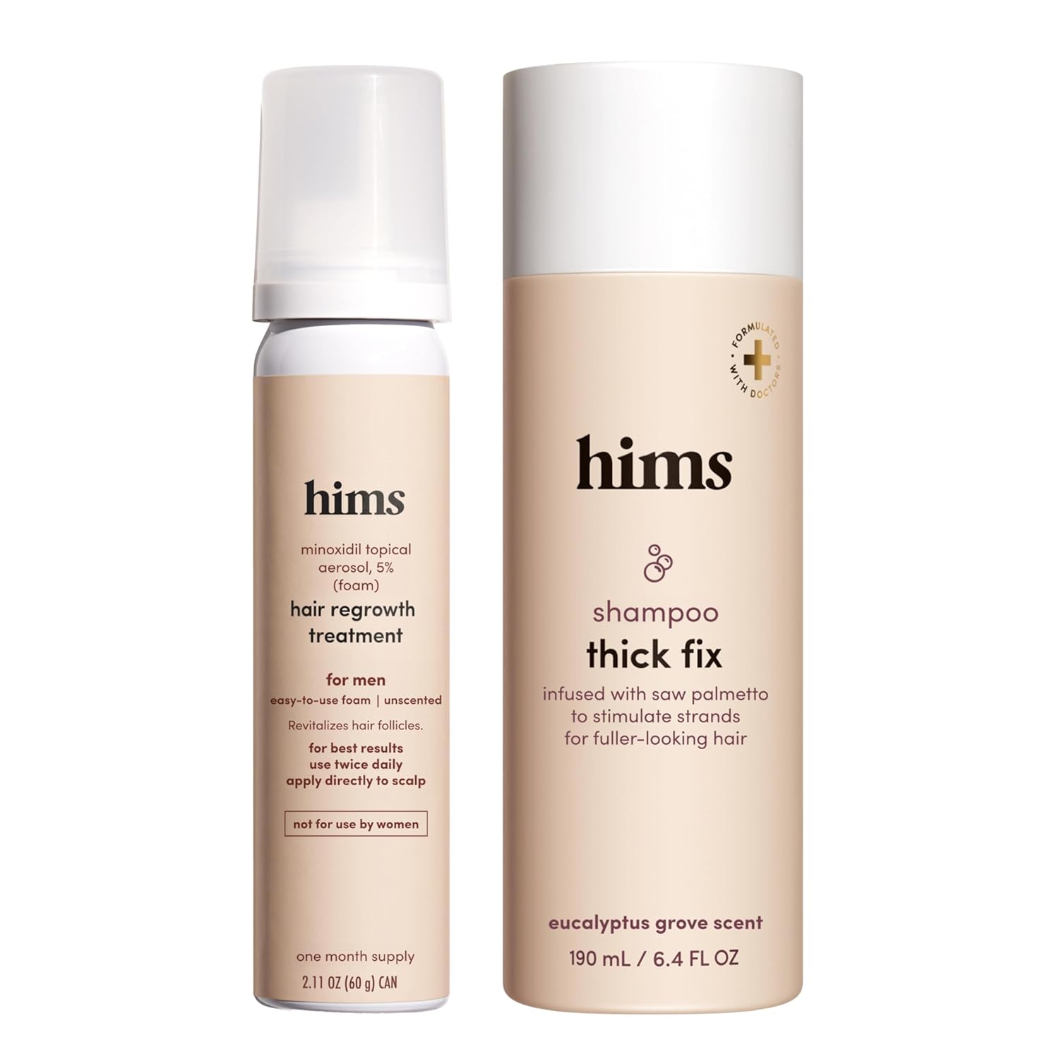 hims Thick Fix Shampoo & 5% Minoxidil Foam Solution Set - Saw Palmetto & Minoxidil Solution - Hair Strengthening & Thickening - Paraben-Free & Vegan - Eucalyptus Grove Scent