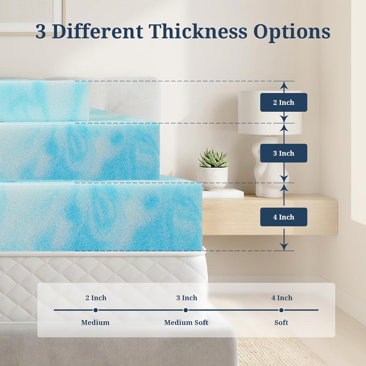 IULULU Queen Size Mattress Topper, 3 Inch Gel Memory Foam Topper, Pressure Relief & Cooling, CertiPUR-US Certified - Image 4