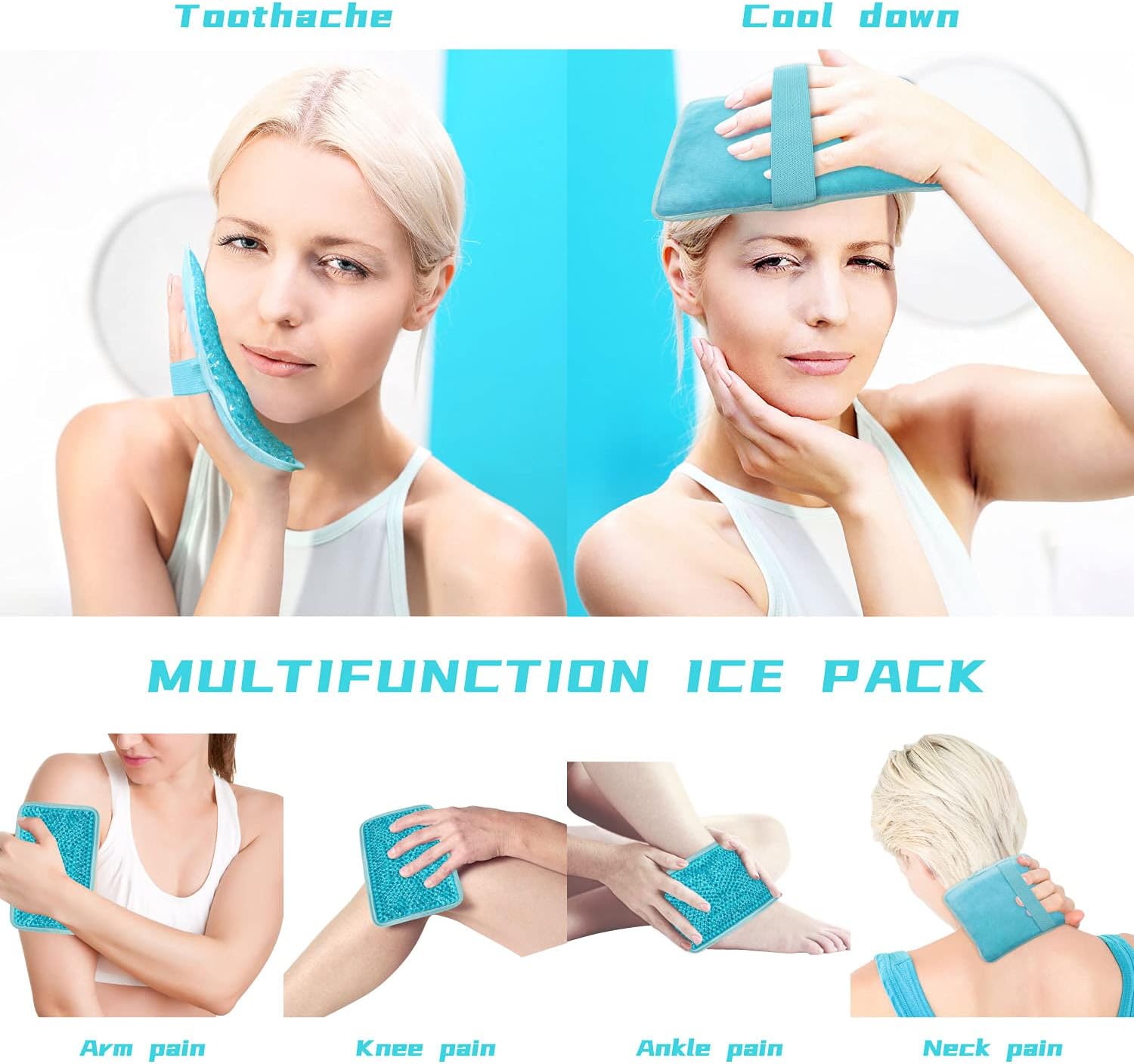 Gel Beads Ice Pack Ice Bag with Strap-1 Pack Reusable Hot & Cold Pack Compress for Knee, Shoulder, Foot, Back, Ankle, Neck, Hip, Elbow, Wisdom Tooth-7.76''x4.93''(Blue) - Image 2