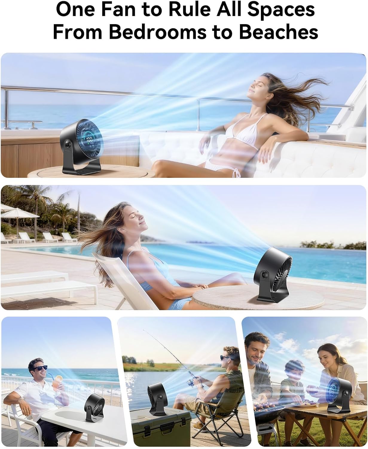 DIGIX Rechargeable USB Desk Fan for Bedroom, 100 Speeds, 360° Rotation, Wall Mounted Design Small Portable Table Fan with LED Display, Quiet Personal Desktop Cooling Fans for Home Office (Black) - Image 9