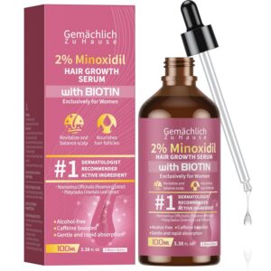 Minoxidil for Women Hair Growth with Biotin, 100ML Topical Minoxidil Serum with Rosemary for Hair Regrowth Treatments, Non-Greasy, Helps Prevent Hair Thinning & Hair Loss Solution