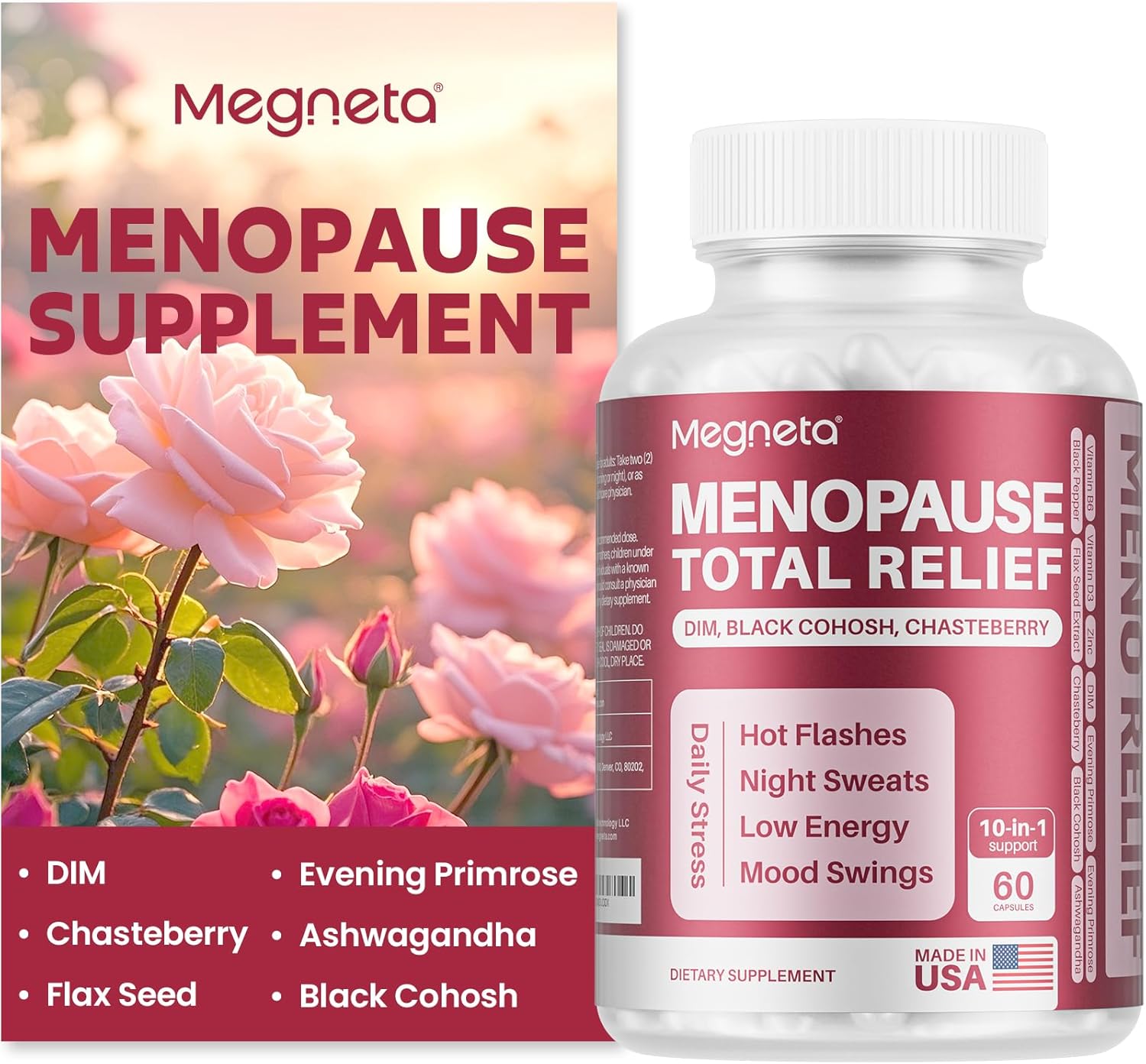Menopause Supplements for Women- Black Cohosh for Menopause Hot Flashes, Female Hormone Balance, Night Sweats, Mood Swings & Sleep Support with DIM & Chasteberry Potent Extract, 60 Capsules