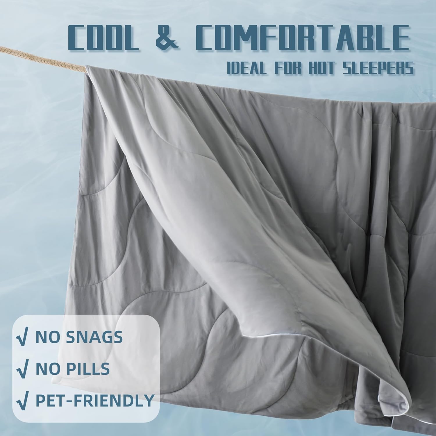DOWNCOOL Cooling Comforter Queen Size, Grey Cooling Blanket for Hot Sleeper, Lightweight & Breathable Blanket for Night Sweats,Dual-Side Cooling Summer Bedding,90"X90" - Image 6