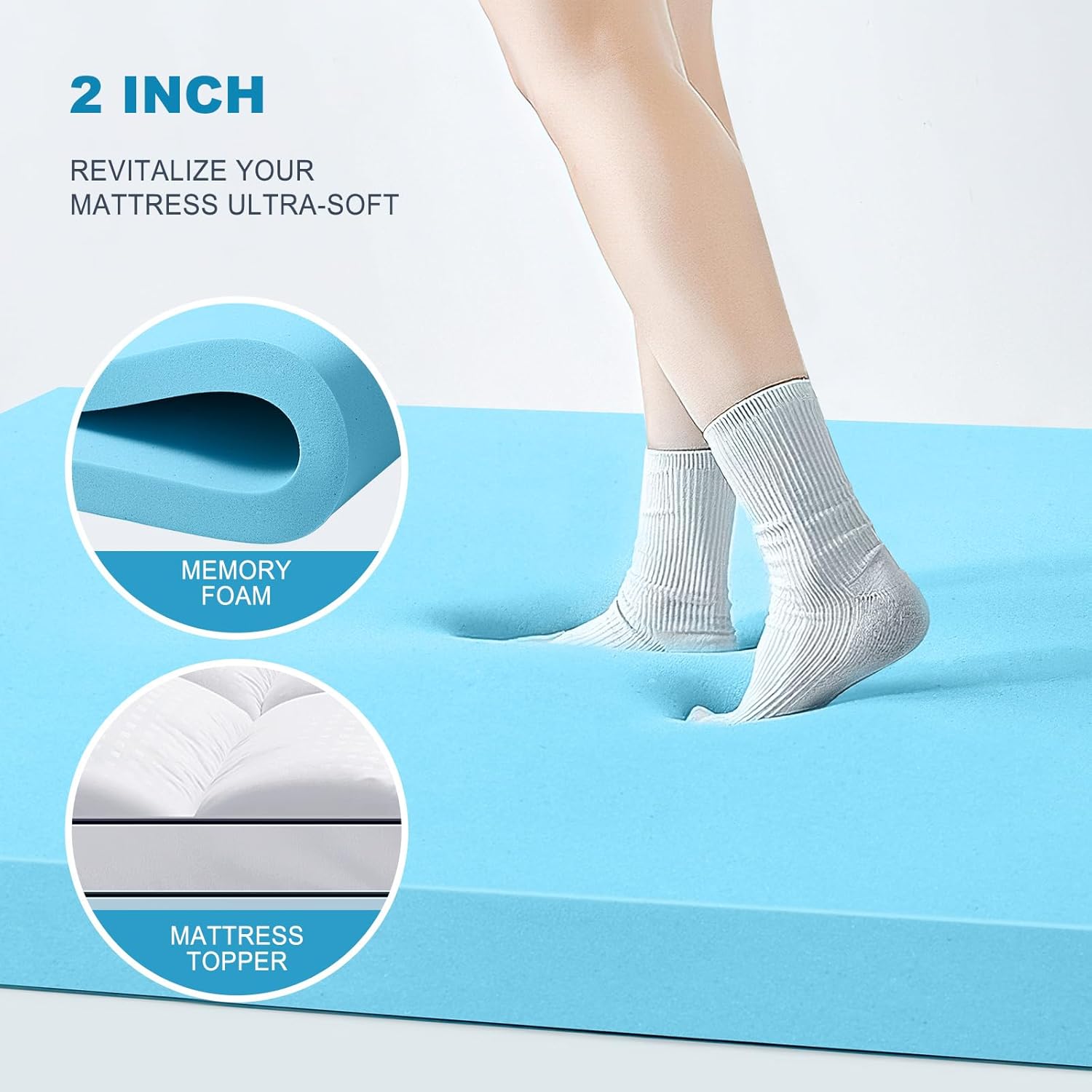 MASVIS Queen Size Dual Layer 4 Inch Memory Foam Mattress Topper, 2 Inch Cooling Gel Memory Foam and 2 Inch Pillow Top Mattress Pad Cover for Back Pain, Medium Support - Image 4