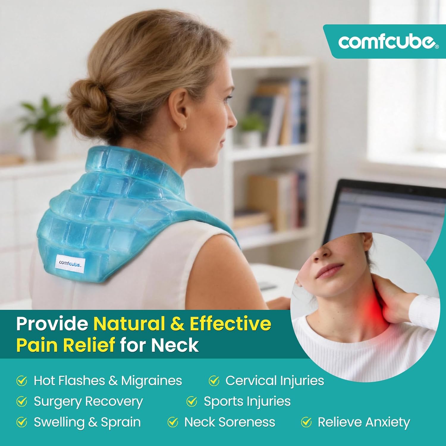 Neck Ice Pack Wrap for Cervical Pain and Cooling, 2 Hours Long Lasting Cold Ice Pack for Neck Shoulders, FSA Eligible, Flexible Cold Pack for Hot Weather, Hot Flashes, Surgery, Swelling - Image 6