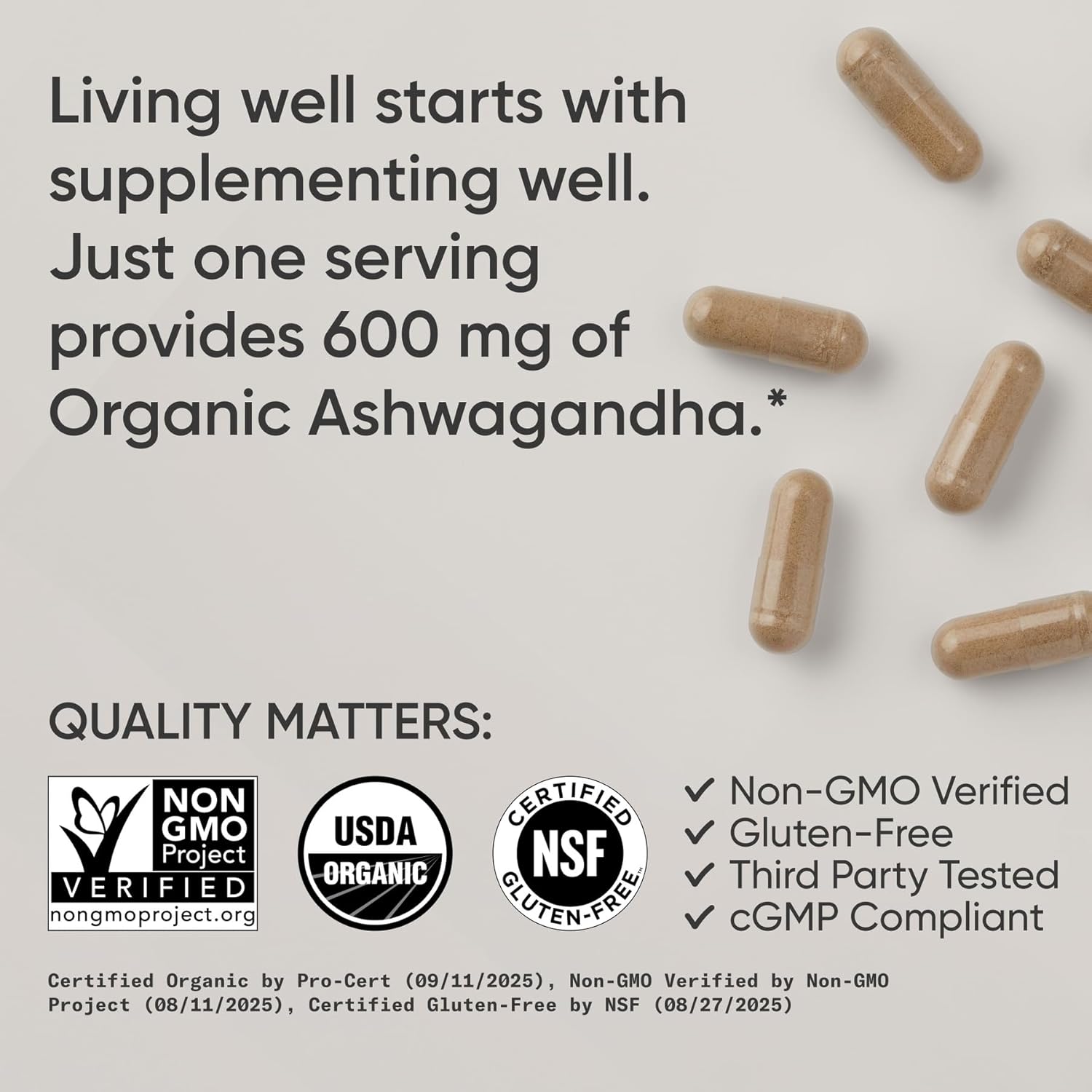 Sports Research® Organic Ashwagandha – Adaptogen for Relaxation, Calm & Sleep Support – Made with Organic KSM-66® – 600 mg – Non-GMO Verified, Gluten-Free, Certified Vegan – 90 Veggie Capsules - Image 4